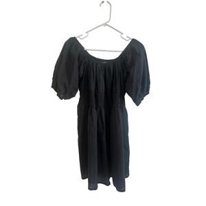 Mod's Mahal NWOT Black 100% Cotton Puff Sleeve Mini Dress Black Smocked Sz L